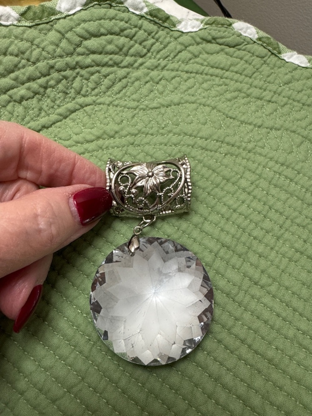 Scarf or necklace pendant/slide - Silver Clear Crystal Accent - Picture 2 of 4
